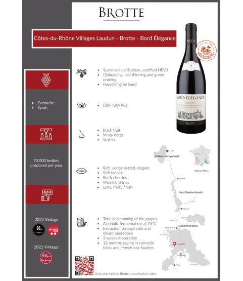 Brotte - Bord Elegance Laudun, AOC Cotes du Rhone Villages, 2018, 750ml