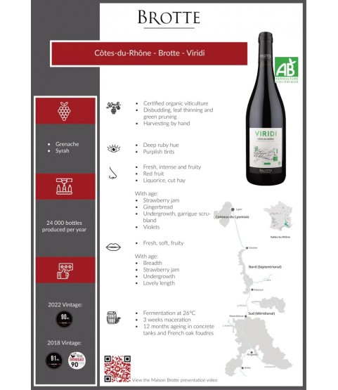 Brotte - Viridi, AOC Cotes du Rhone, 2018 (Organic), 750ml