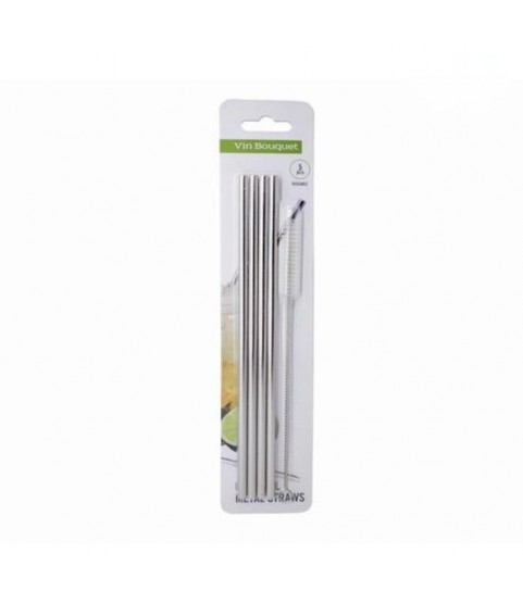 Stainless Steel Straws Set of 4 (Straight) Vin Bouquet, Spain Stainless Steel Straws Set of 4 (Straight) Vin Bouquet, Spain